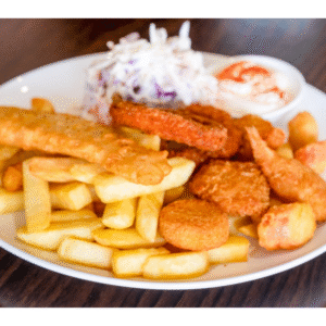 Seafood Basket with chips and salad